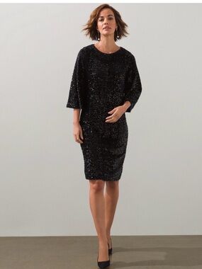 Chico's Black Sequin Knee-Length Sheath Dress